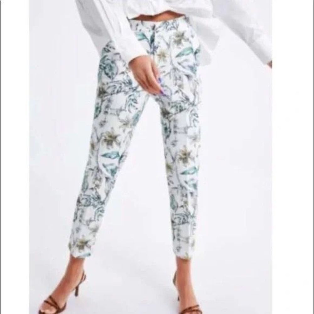 Zara Tropical Bird Printed Ankle Pants | M